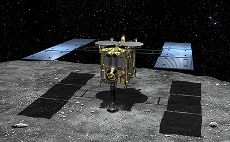 Hayabusa2 taking a surface sample
