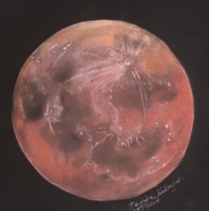 Full Perigee Harvest Moon Total Lunar Eclipse - finished drawing. Colour added naked eye at 02:29 UT September 28th 2015 Very damp conditions - Very dark eclipse Danjon scale 2 Deep Red / Rust Eclipse Bray Co Wicklow