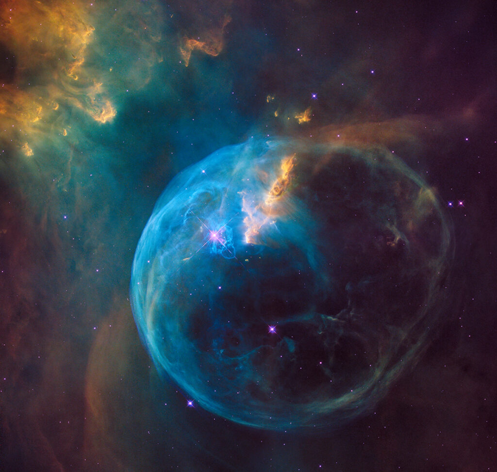 The Bubble Nebula, or NGC 7635 Image Credits: Credits: NASA, ESA, and the Hubble Heritage Team (STScI/AURA), F. Summers, G. Bacon, Z. Levay, and L. Frattare (Viz 3D Team, STScI)