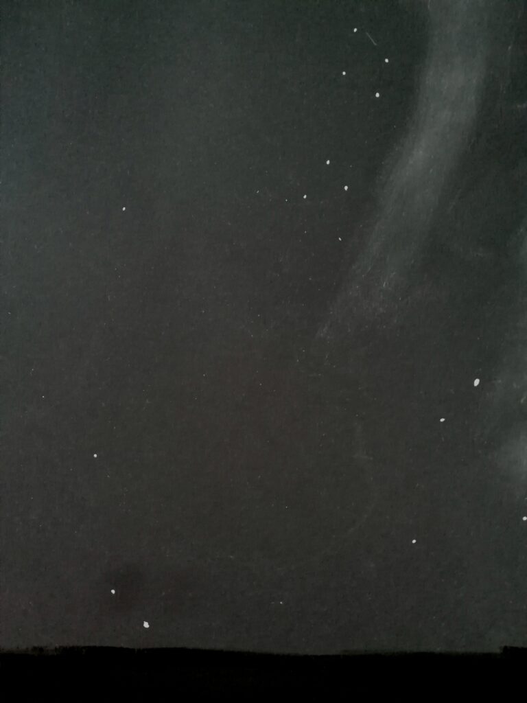 Incomplete drawing of the pending conjunction on December 7th at 19:15 Jupiter about to set on my horizon, lots of clouds ended it for me.