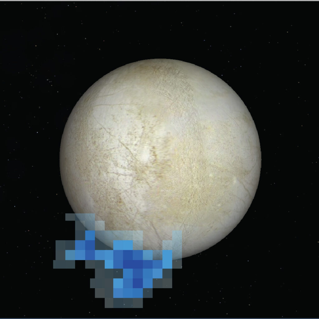 Image diagraming the location of faint water vapor plumbs found in 2012. Image Credit: NASA/ESA/L. Roth/SWRI/University of Cologne