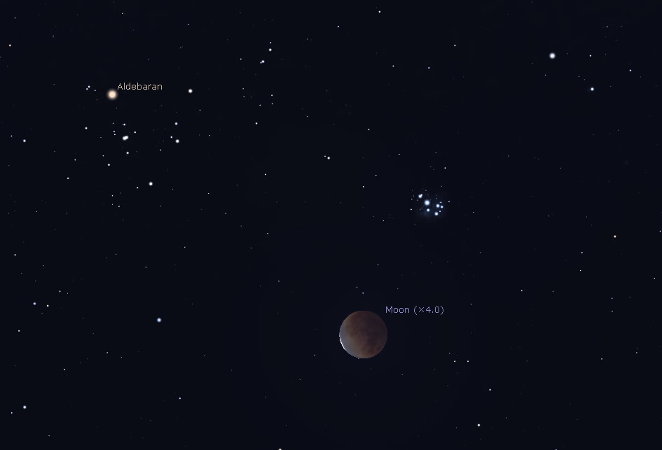 Total lunar eclipse in the western sky