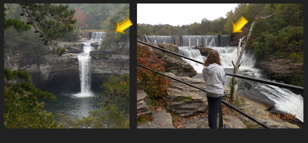 DeSoto Falls in Alabama. Note the dam atop the falls (arrowed).