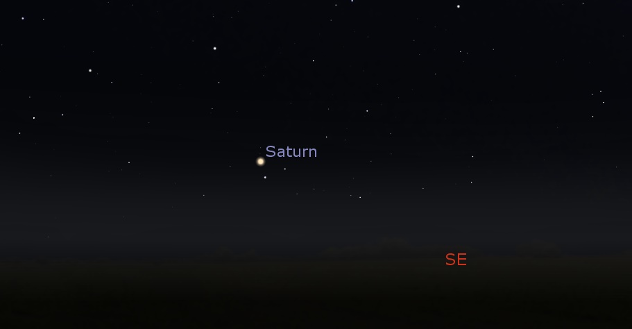 Saturn rising in the southeastern sky after sunset