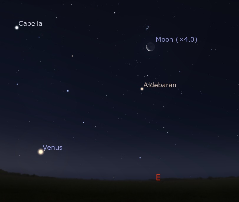 The Moon near the Pleiades star cluster in the eastern predawn sky on July 23