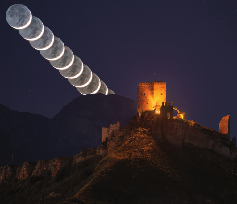 2023 VO Calendar - Nov - Earthshine above Cefal Diana Castle - Dario Giannobile