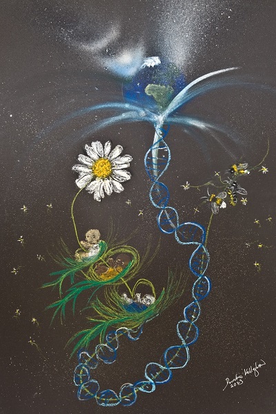 Umbilical Connections – Deirdre Kelleghan – a surreal drawing in pastel on black paper